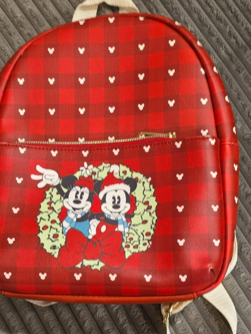 Funko Red and White Mickey & Minnie Holiday Plaid Backpack